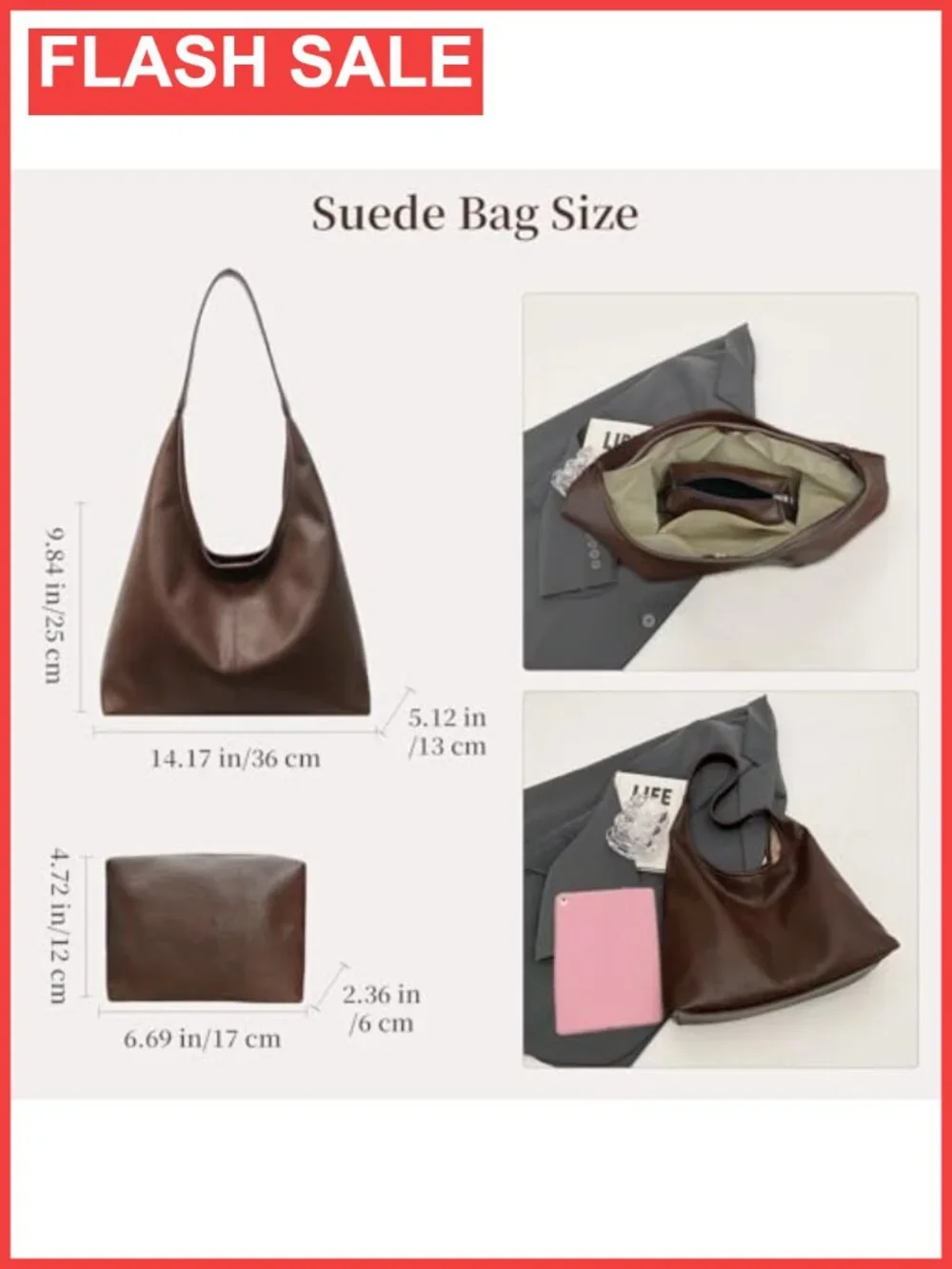 Slouchy Hobo Shoulder Bag Vegan Leather Purse Large Tote 2-Piece Set